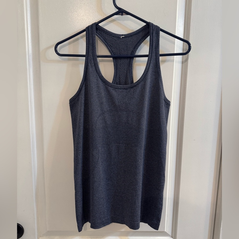 Lululemon Swiftly Tech Racerback Heathered Cadet Blue Navy Striped